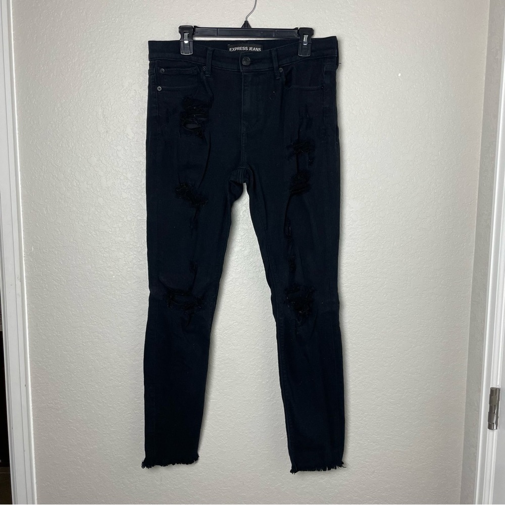 Express Black Distressed Skinny Jeans Legging Mid Rise Fit Size 10L